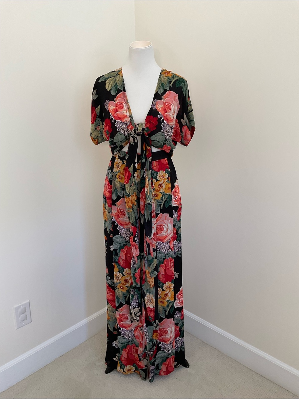 Ellen Tracy 2-Piece Black Floral Silk Palazzo Pant Set